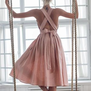 Linen Pinafore Pink Dress